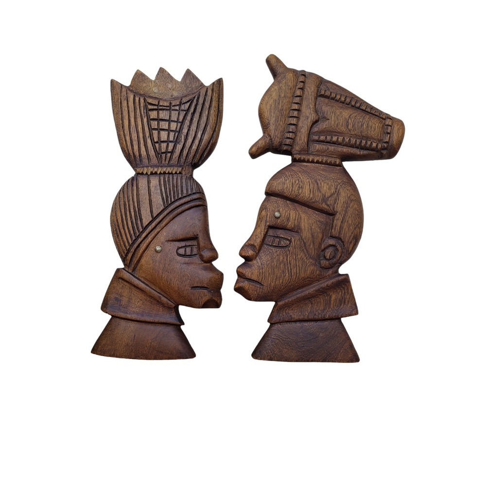 Hand-carved Wooden African Tribal Profile Heads Carvings Folk Art Wall Hangings‎
